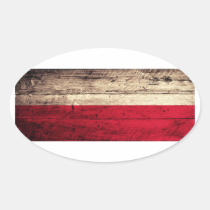 Sticker Ovale Ancien drapeau polonais en bois