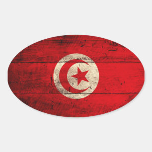 Sticker Ovale Ancien drapeau tunisien en bois