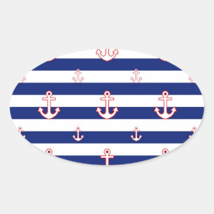 Sticker Ovale Ancres sur les rayures Décor Nautique