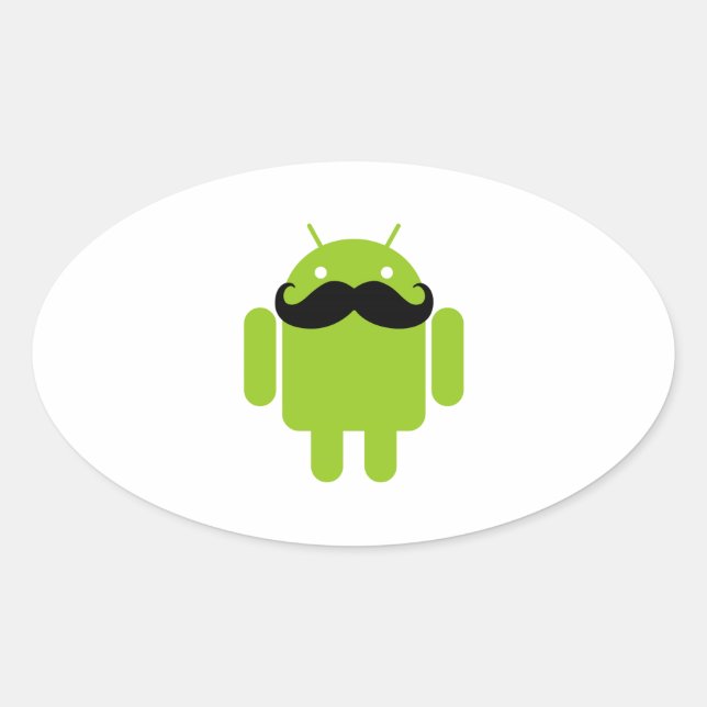 Sticker Ovale Android Robot Black Mustache Graphisme (Devant)
