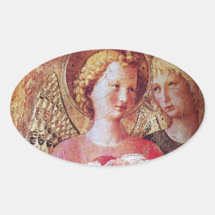 STICKER OVALE ANGEL AVEC ROSES