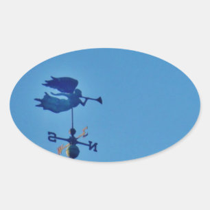 STICKER OVALE ANGEL BLOWING HORN