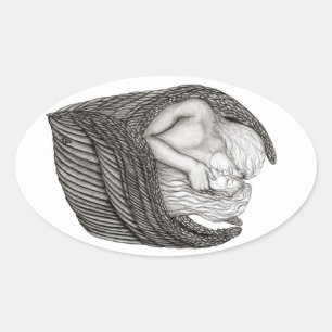 Sticker Ovale Angels Kissing, noir et blanc Design