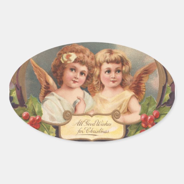 Sticker Ovale Anges de Noël Vintage (Devant)