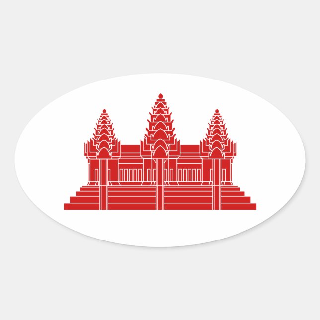 Sticker Ovale Angkor Vat Cambodgien / Drapeau Khmer (Devant)