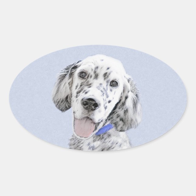 Sticker Ovale Anglais Setter Blue Belton Peinture Chien Art (Devant)