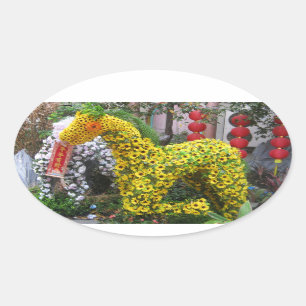 Sticker Ovale Année du cheval   春 節 馬 ... Topiary chinois