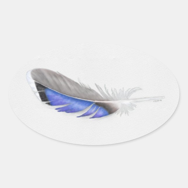Sticker Ovale Aquarelle de la plume de canard de Mallard (Devant)