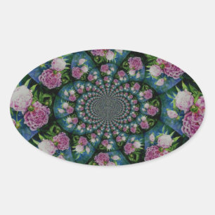 Sticker Ovale Aquarelle florale de pivoine rose blanc