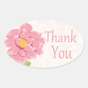 Sticker Ovale Aquarelle Florale Merci rose pivoine