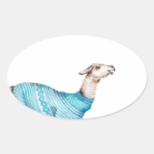 Sticker Ovale Aquarelle Llama en bleu Sweat