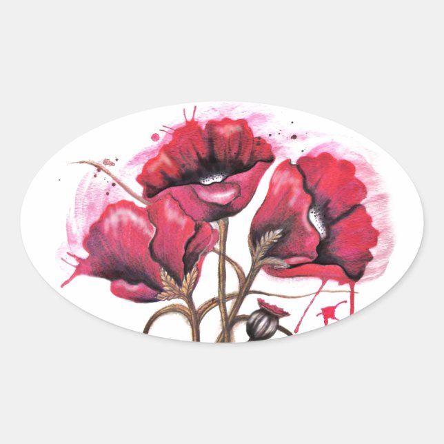 Sticker Ovale Aquarelle rouge (Devant)