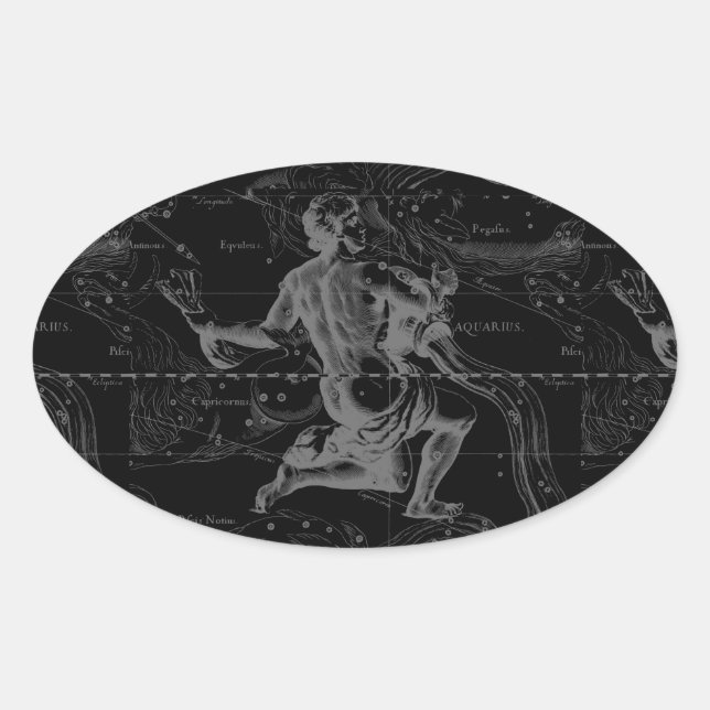 Sticker Ovale Aquarius Constellation Hevelius 1690 sur Noir (Devant)