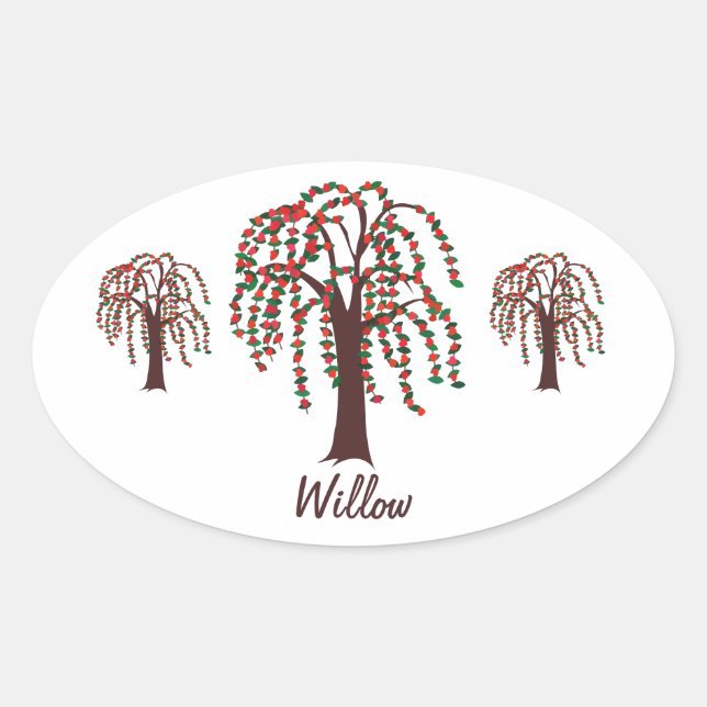 Sticker Ovale Arbre saule avec Coeurs - Personnalisable (Devant)