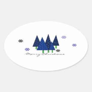 Sticker Ovale Arbres de Noël festifs
