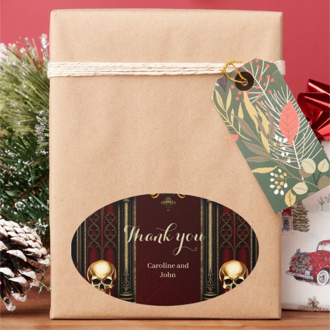 Sticker Ovale Archéologie gothique avec crânes (vacances)