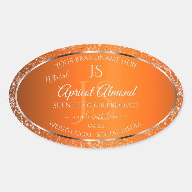 Sticker Ovale Argent orange avec initiales de Parties scintillan (Devant)