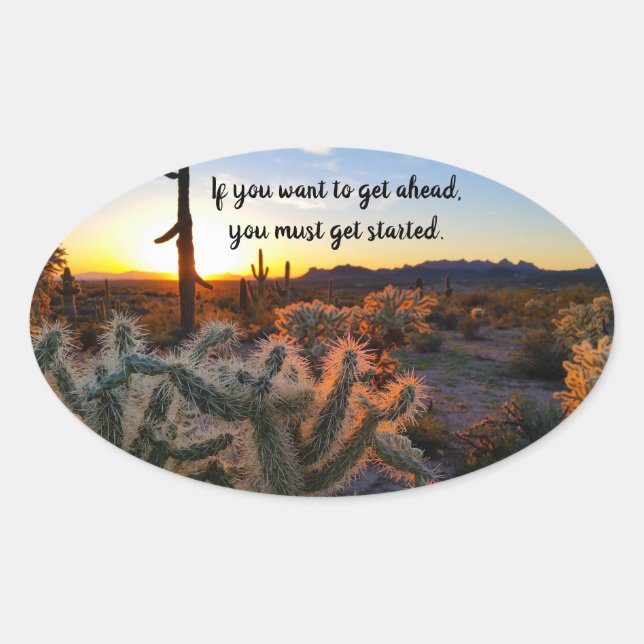 Sticker Ovale Arizona Desert Sunset Cactus Inspiration Dire (Devant)