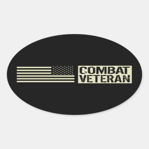 Sticker Ovale Armée américaine : Vétéran de combat (drapeau noir