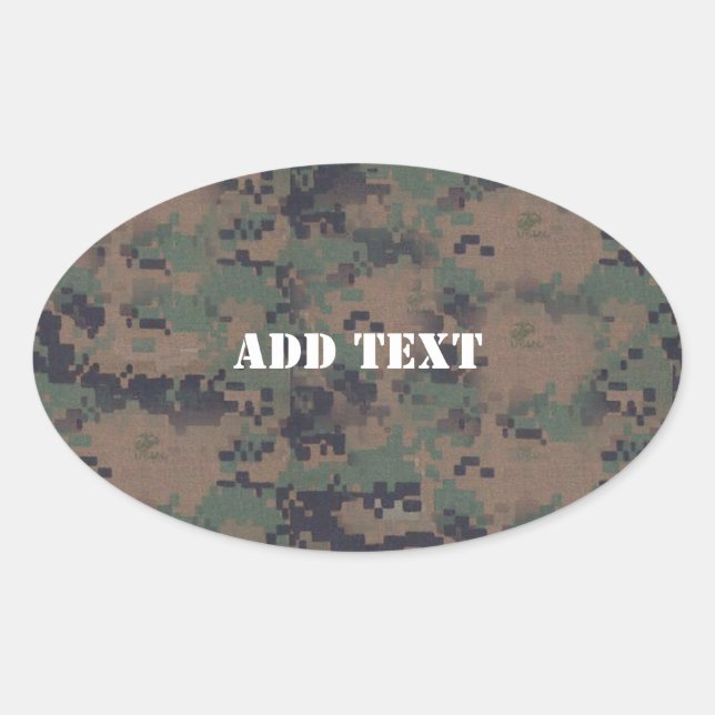 Sticker Ovale Arrière - plan de bois numérique militaire (Devant)