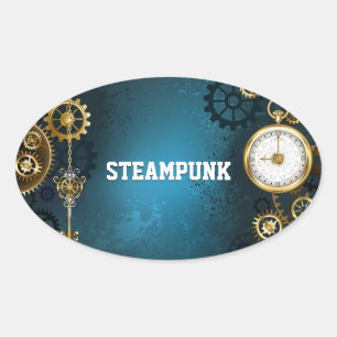 Sticker Ovale Arrière - plan turquoise à vapeur avec engrenages