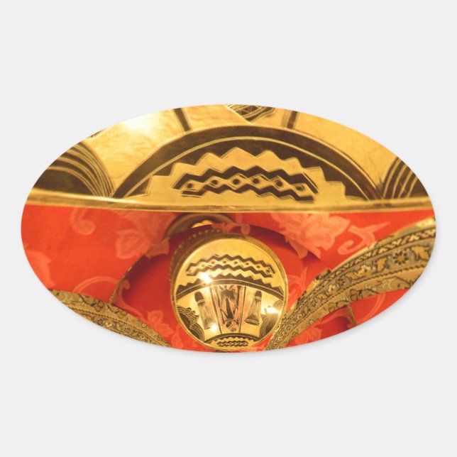 Sticker Ovale Art Culturel Africain : Design Rouge Or Riche (Devant)