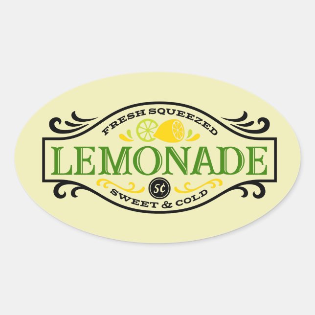 Sticker Ovale art de mot de limonade fraîche (Devant)