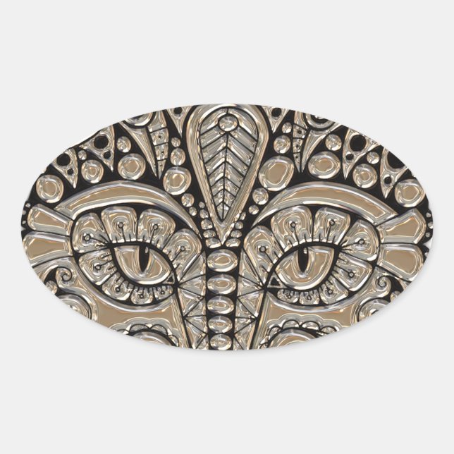 Sticker Ovale Art déco or noir chat de style égyptien (Devant)