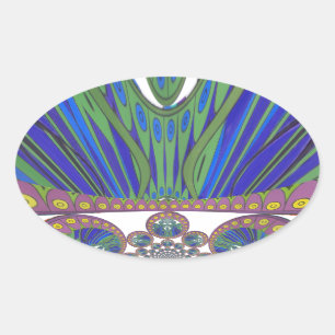 Sticker Ovale Art Décoratif Bleu d'Afrique Design Imprimer