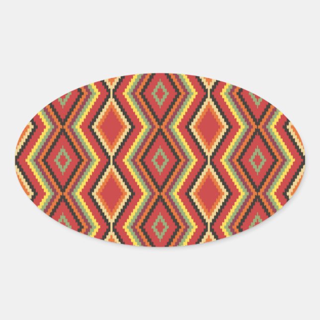 Sticker Ovale Art Ethnique Africain Rouge Vert Orange Jaune (Devant)