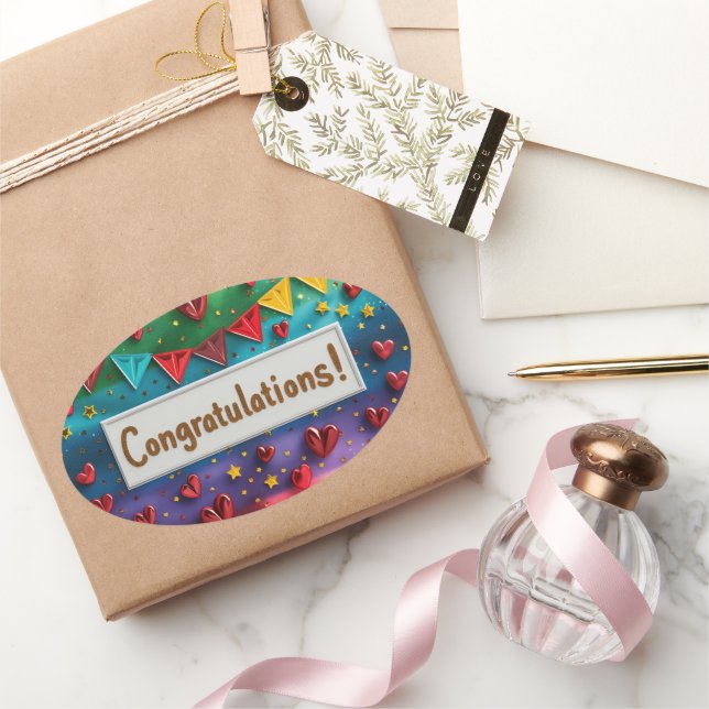 Sticker Ovale Art numérique Rainbow Félicitations (Cadeaux)