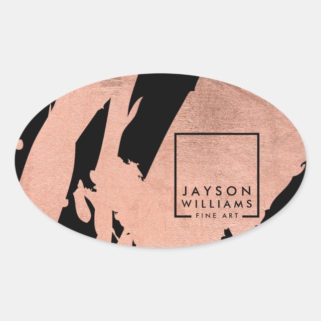 Sticker Ovale Artiste moderne Rose Abstrait Gold/Black Brushstro (Devant)