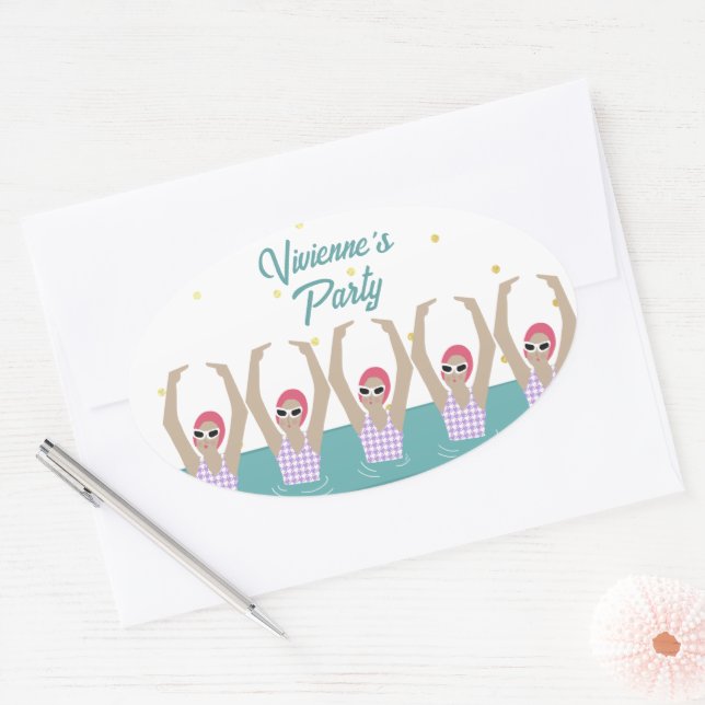 Sticker Ovale Artistes nageurs Synchro nage fête d'anniversaire (Enveloppe)