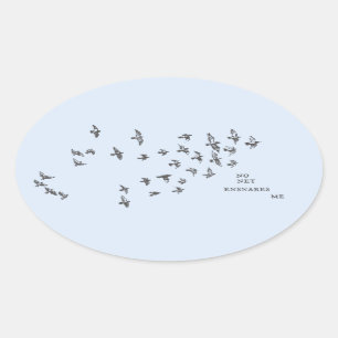 Sticker Ovale "Aucun filet ne m'enfonce" + oiseaux (noir sur ble