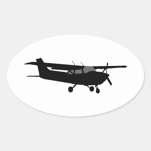 Sticker Ovale Avion classique Cessna noir Silhouette volante (Devant)