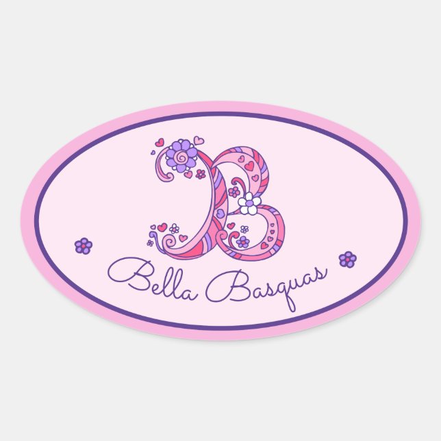 Sticker Ovale B lettre monogramme nom personnalisé id autocollan (Devant)