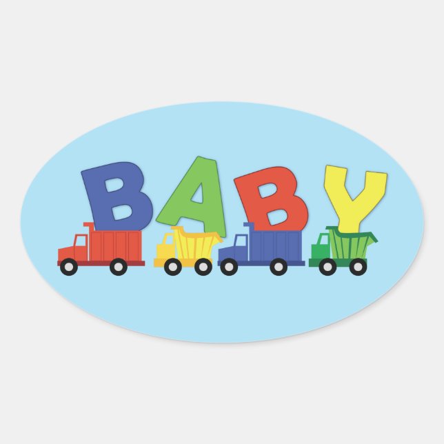 Sticker Ovale Baby shower de camion de construction (Devant)