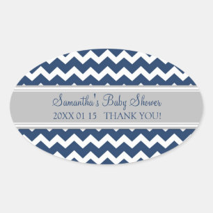 Sticker Ovale Baby shower gris bleu Chevron Favoriser les autoco
