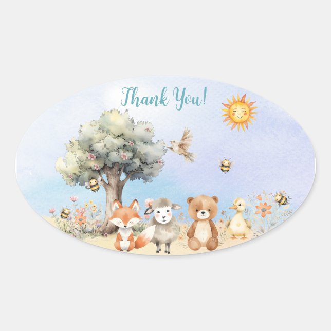 Sticker Ovale Baby shower Whimsical Wildlife Animaux (Devant)