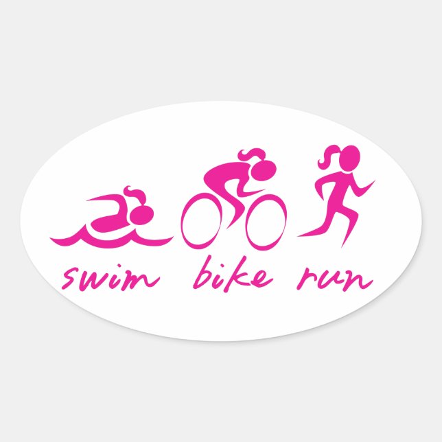 Sticker Ovale Baignade Vélo Course Tri Girl (Devant)