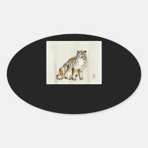 Sticker Ovale Bairei Gakan Meija Era Tigre d'art japonais