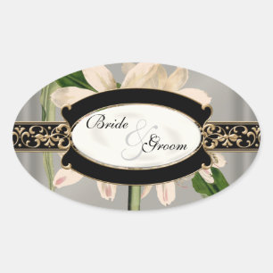 Sticker Ovale Balises-cadeaux Vintages Lily Gold Formal Favft