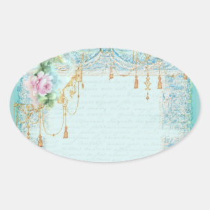 Sticker Ovale Balises de roses roses et dentelles