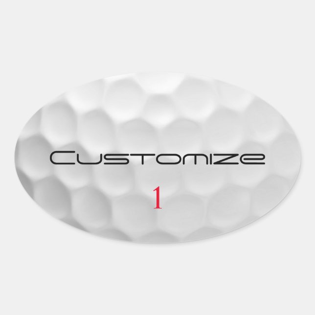 Sticker Ovale Balle de golf avec texte et numéro personnalisés (Devant)