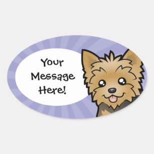 Sticker Ovale Bande dessinée Yorkshire Terrier (cheveux courts