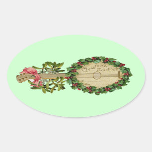 STICKER OVALE BANJO DE NOËL AVEC MISTLETOES ET BERRIES SAINES