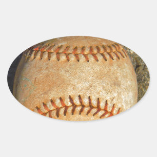 Sticker Ovale Baseball Blanc Vintage couture rouge