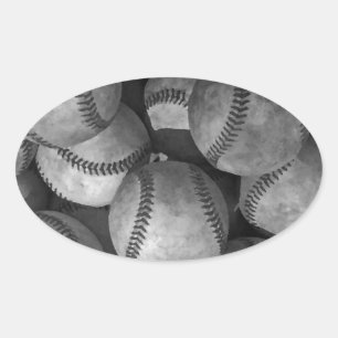 Sticker Ovale Baseball noir et blanc