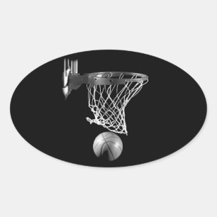 Sticker Ovale Basket-ball noir et blanc