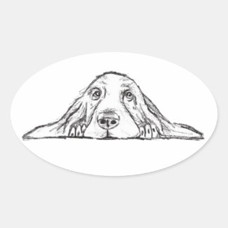 Sticker Ovale basset blanc